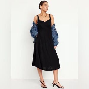 Large Linen Fit & Flare Sleeveless Midi Dress